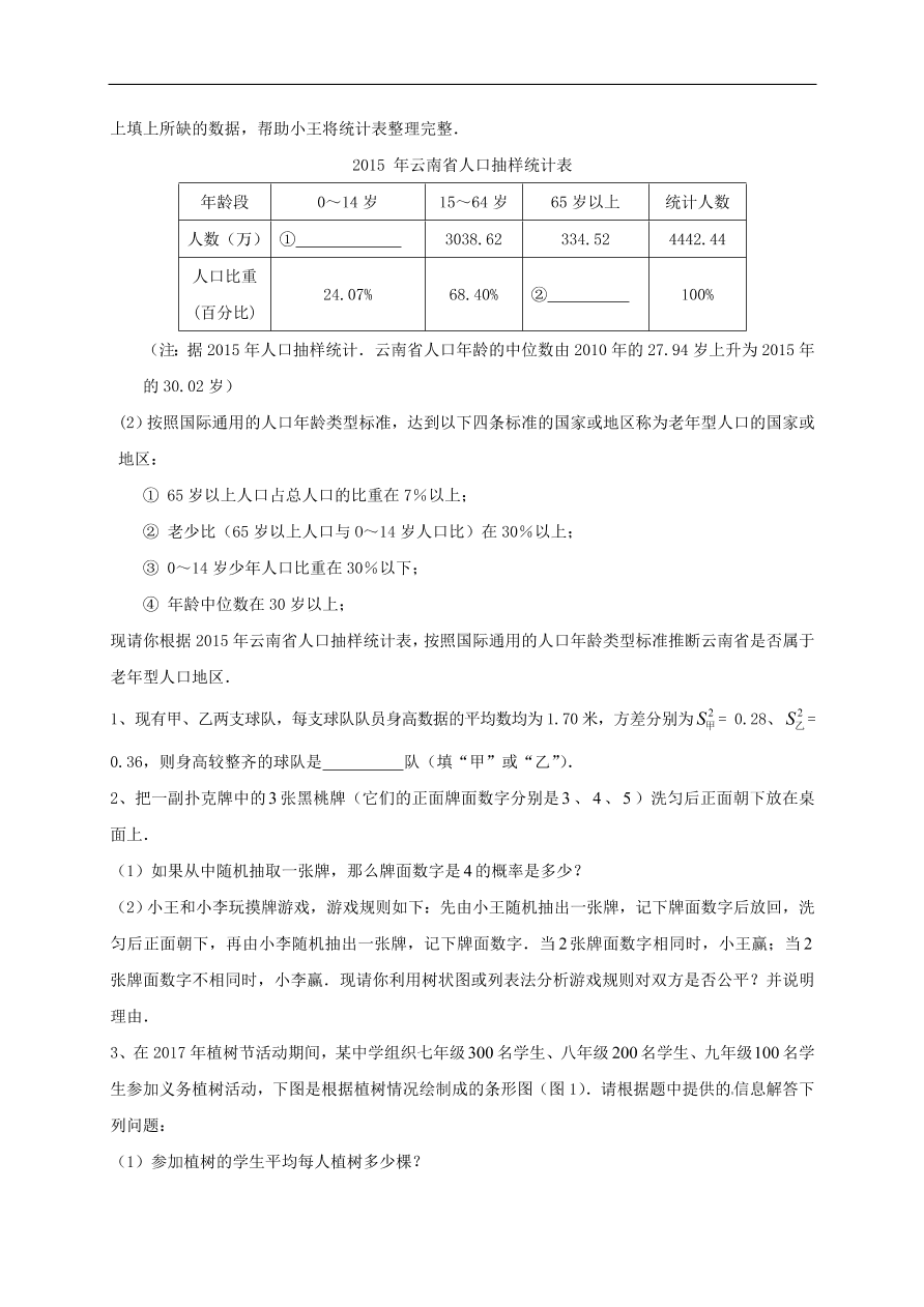 中考数学一轮复习 习题分类复习七  统计与概率1