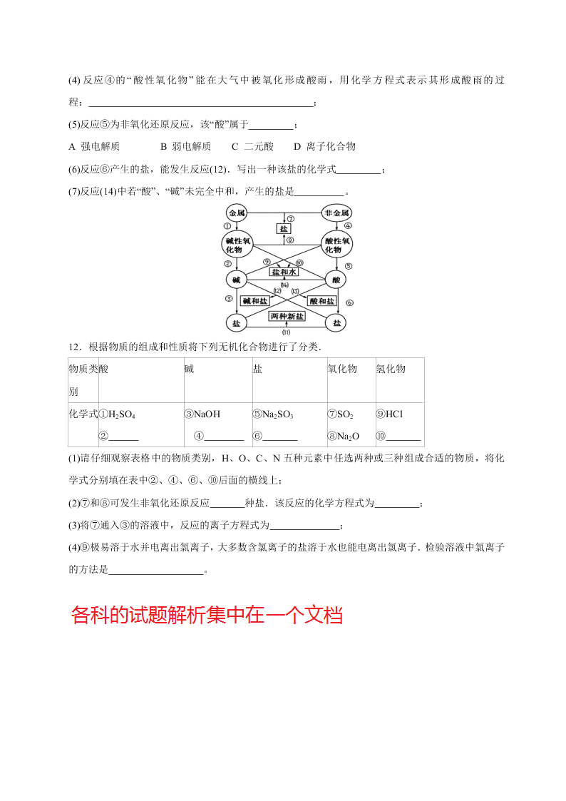 2020年高二暑假作业化学专题09  单质、氧化物、酸碱盐的相互转化关系