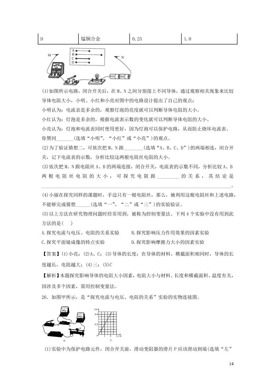 九年级物理上册第14章探究欧姆定律单元综合测试卷（附解析粤教沪版）