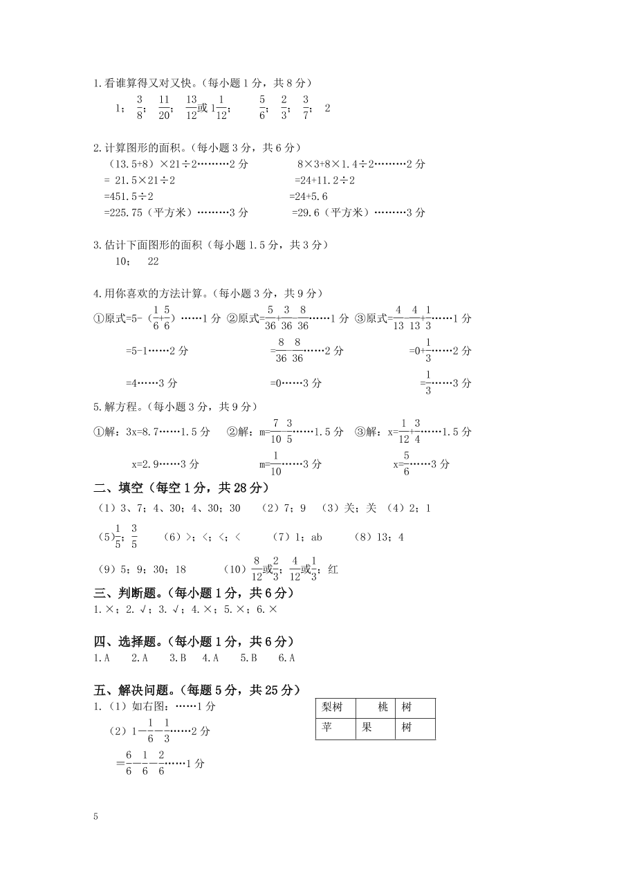 北师大版小学五年级上册数学期末测试卷一（附答案）