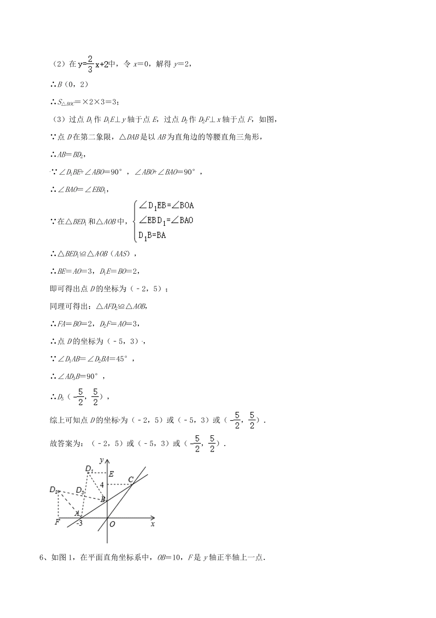 2020-2021八年级数学上册难点突破08一次函数中的有关图形面积问题（北师大版）