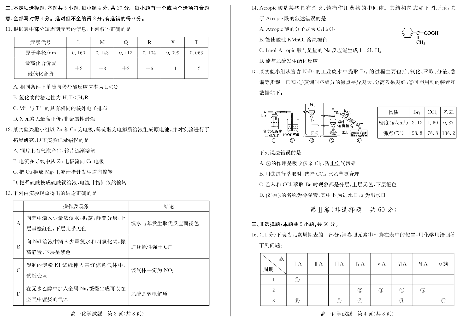 山东省德州市2019-2020学年第二学期高一期末考试化学试题（pdf版）   