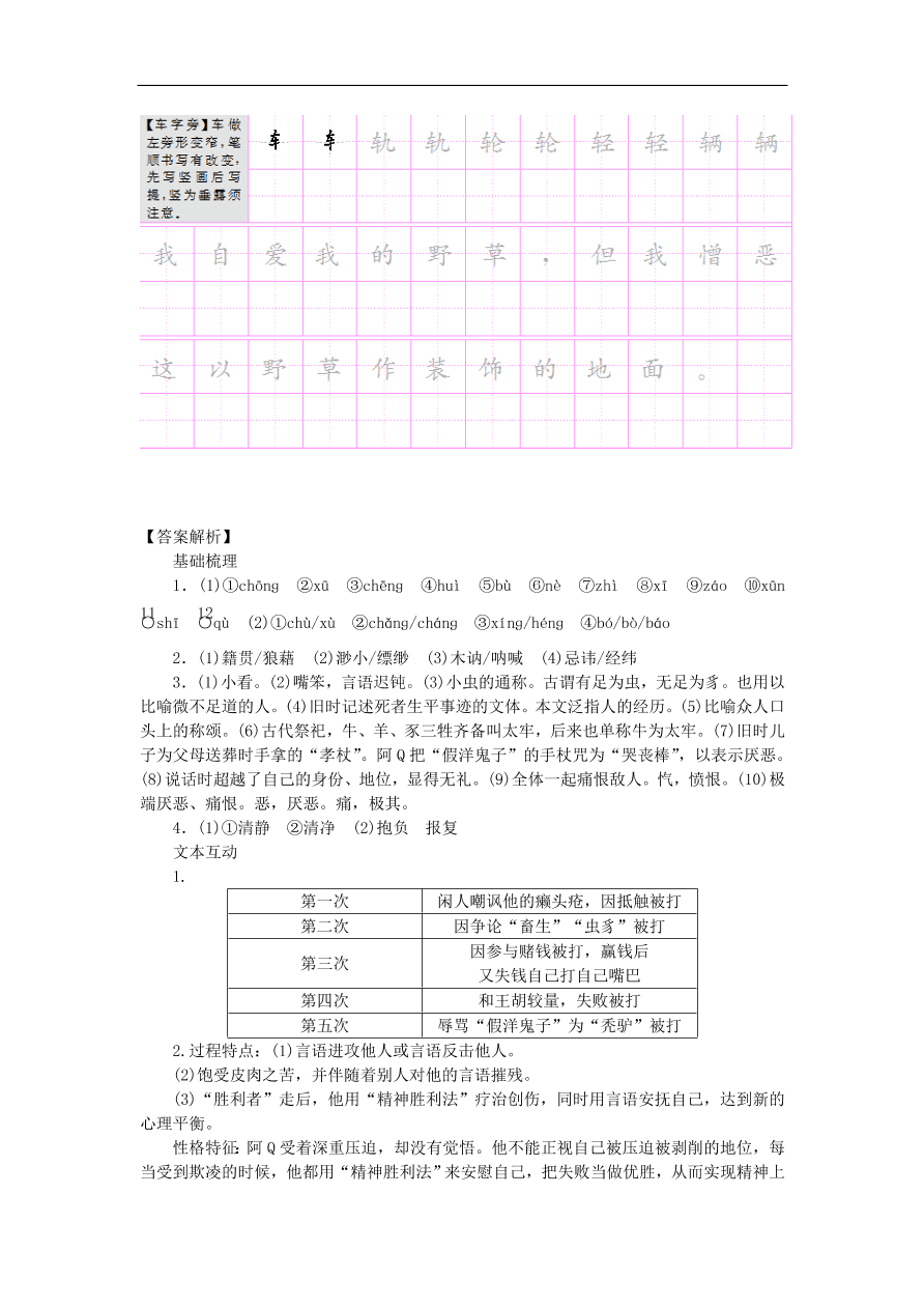 粤教版高中语文必修四第三单元第10课《阿Q正传（节选）》练习带答案第一课时