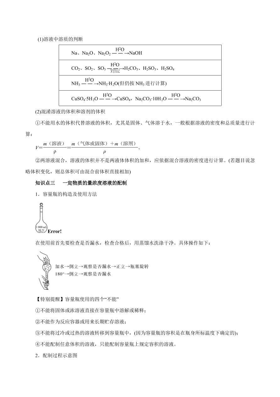 2020-2021学年高三化学一轮复习知识点第4讲 一定物质的量浓度的溶液及其配制