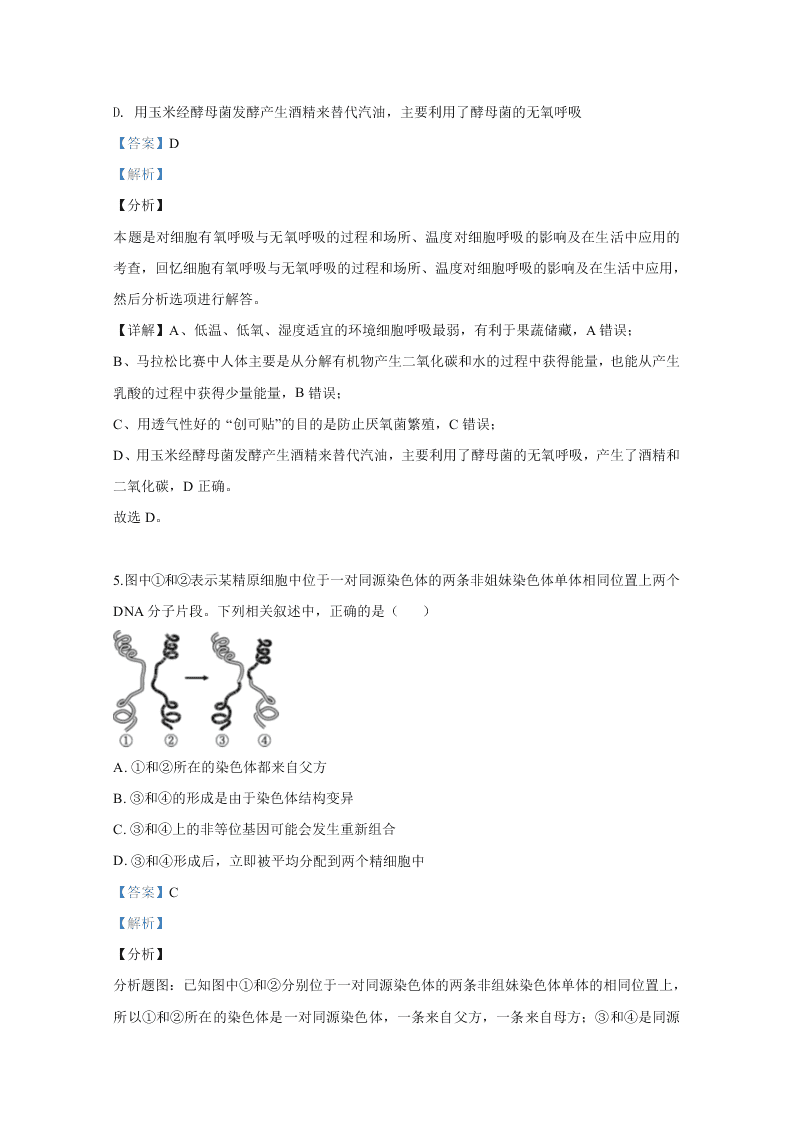 北京市朝阳区2020届高三生物二模试题（Word版附解析）