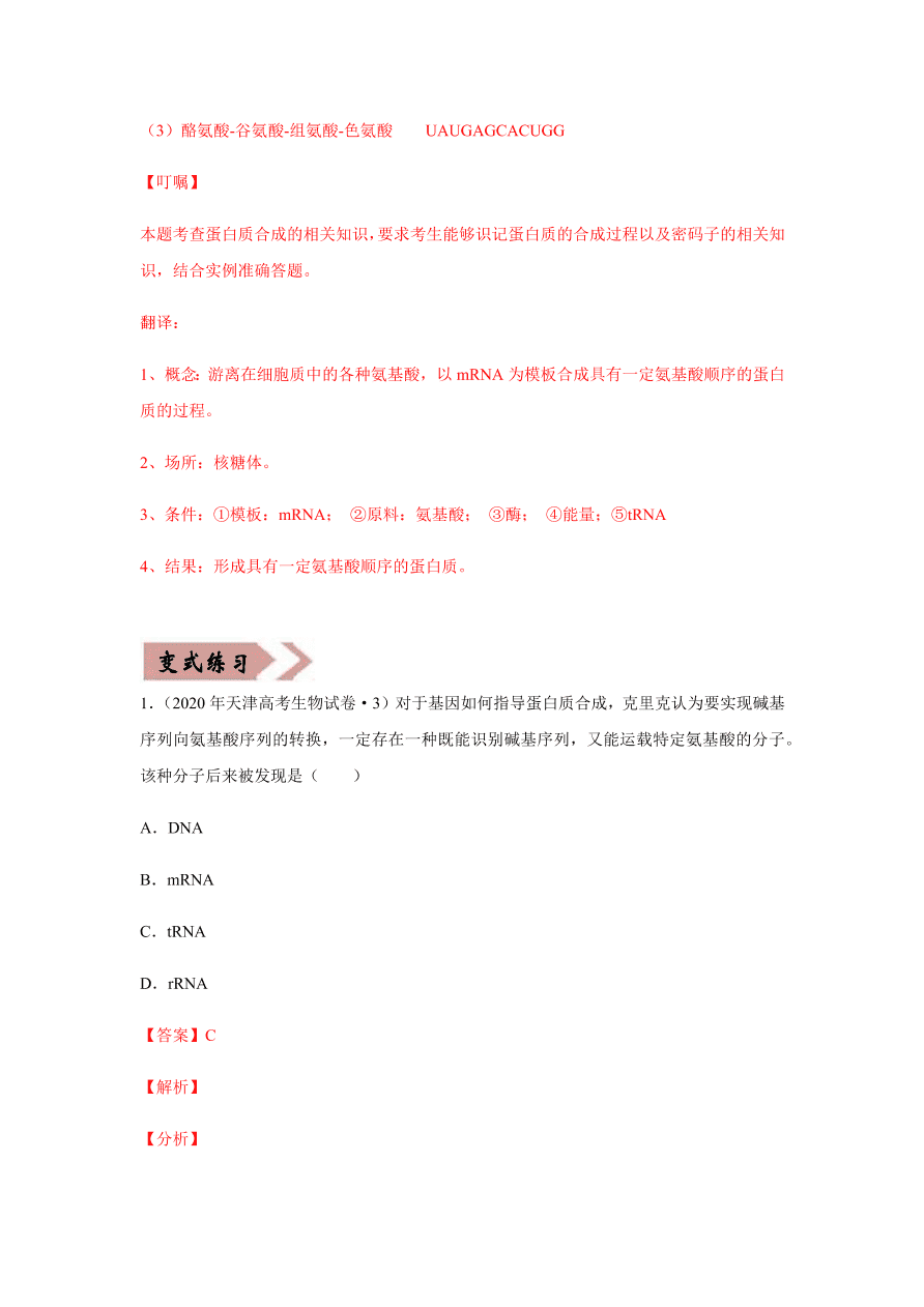 2020-2021学年高三生物一轮复习易错题06 遗传的分子基础