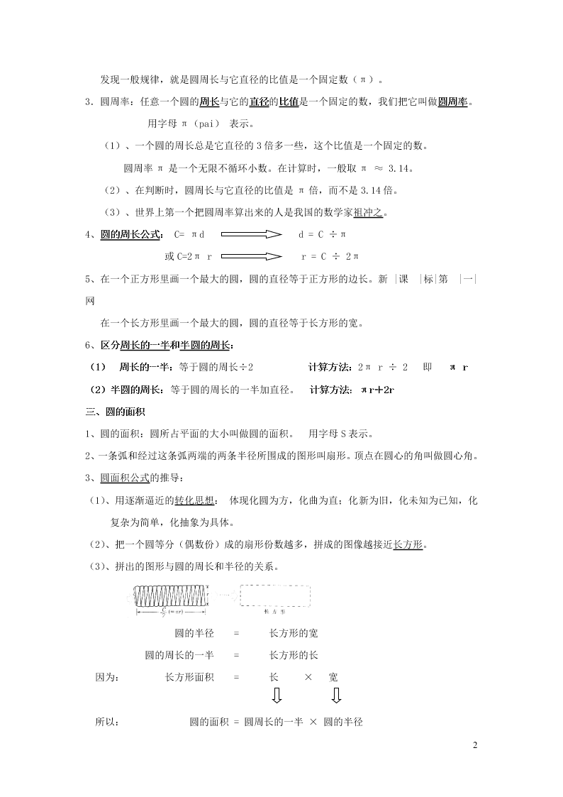 六年级数学上册5圆期末复习要点及练习（附答案新人教版）