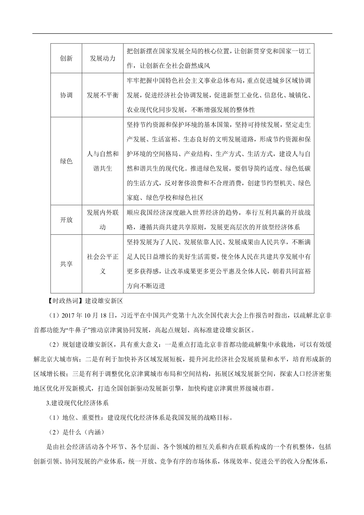 2020-2021年高考政治一轮复习考点：新发展理念和中国特色社会主义新时代的经济建设