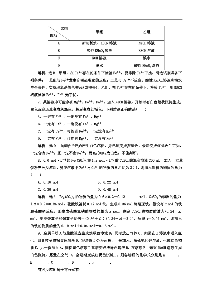 人教版高一化学上册必修1《17铁的重要化合物》同步练习及答案