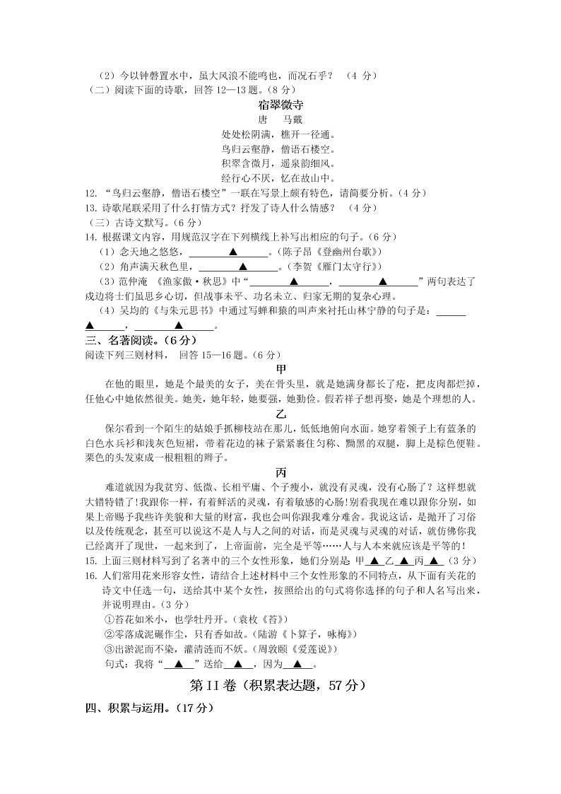 四川省泸州市2020年中考语文试题