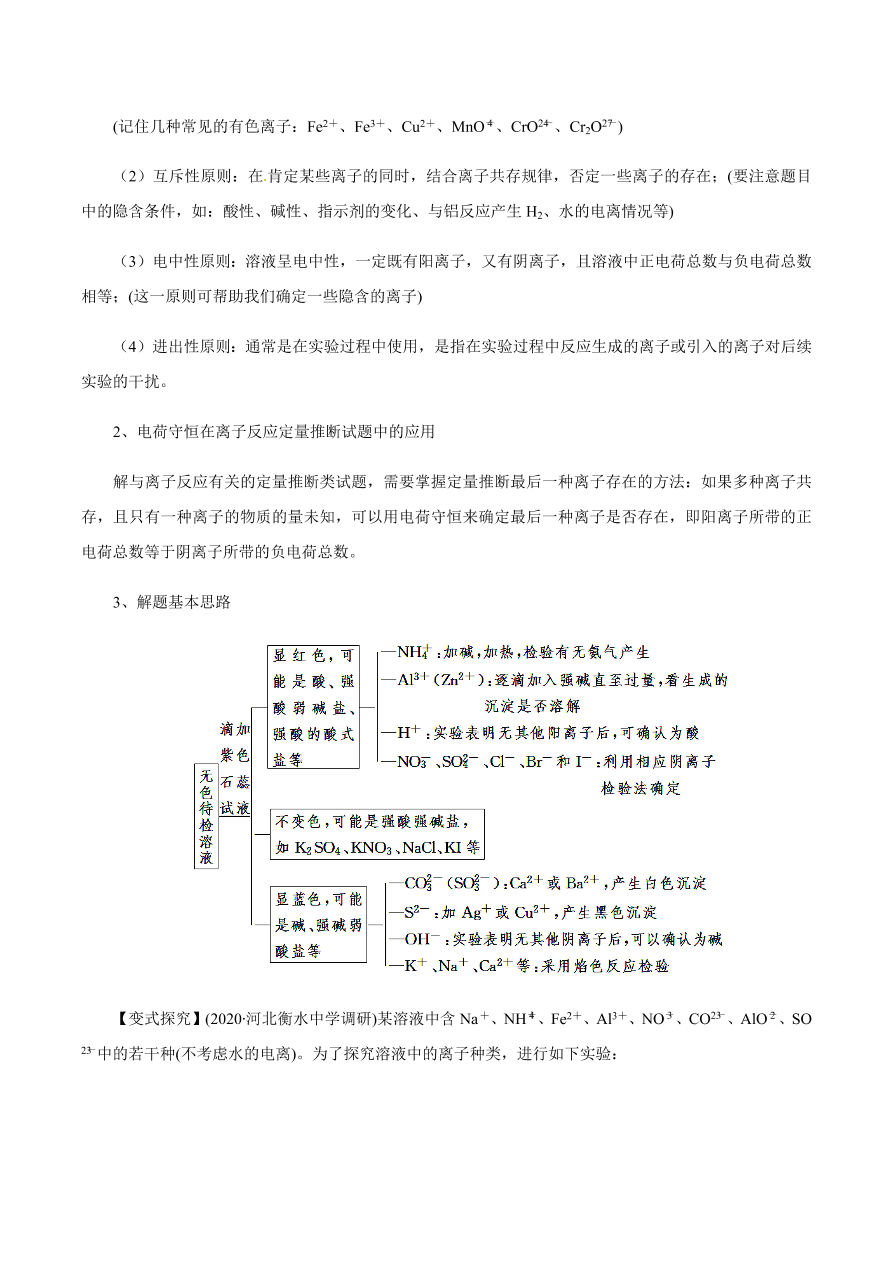 2020-2021学年高三化学一轮复习知识点第7讲 离子共存 离子的检验和推断