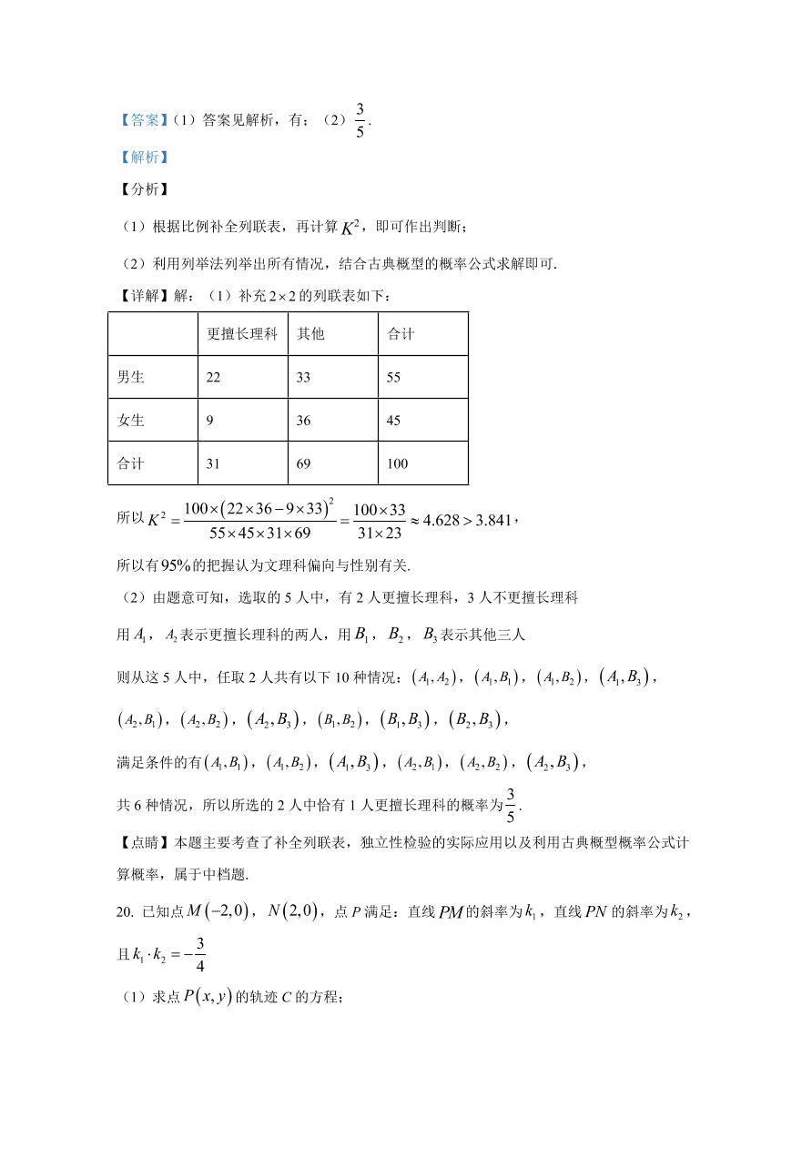 云南师大附中2021届高三数学（文）适应性月考试卷（二）（Word版附解析）