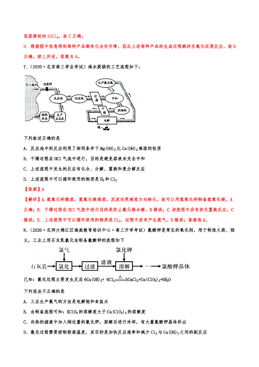 2020-2021年高考化学一轮易错点强化训练：化工流程综合