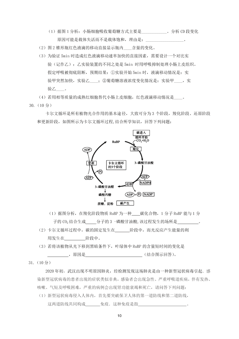 四川省阆中中学2021届高三理综9月月考试题（Word版附答案）