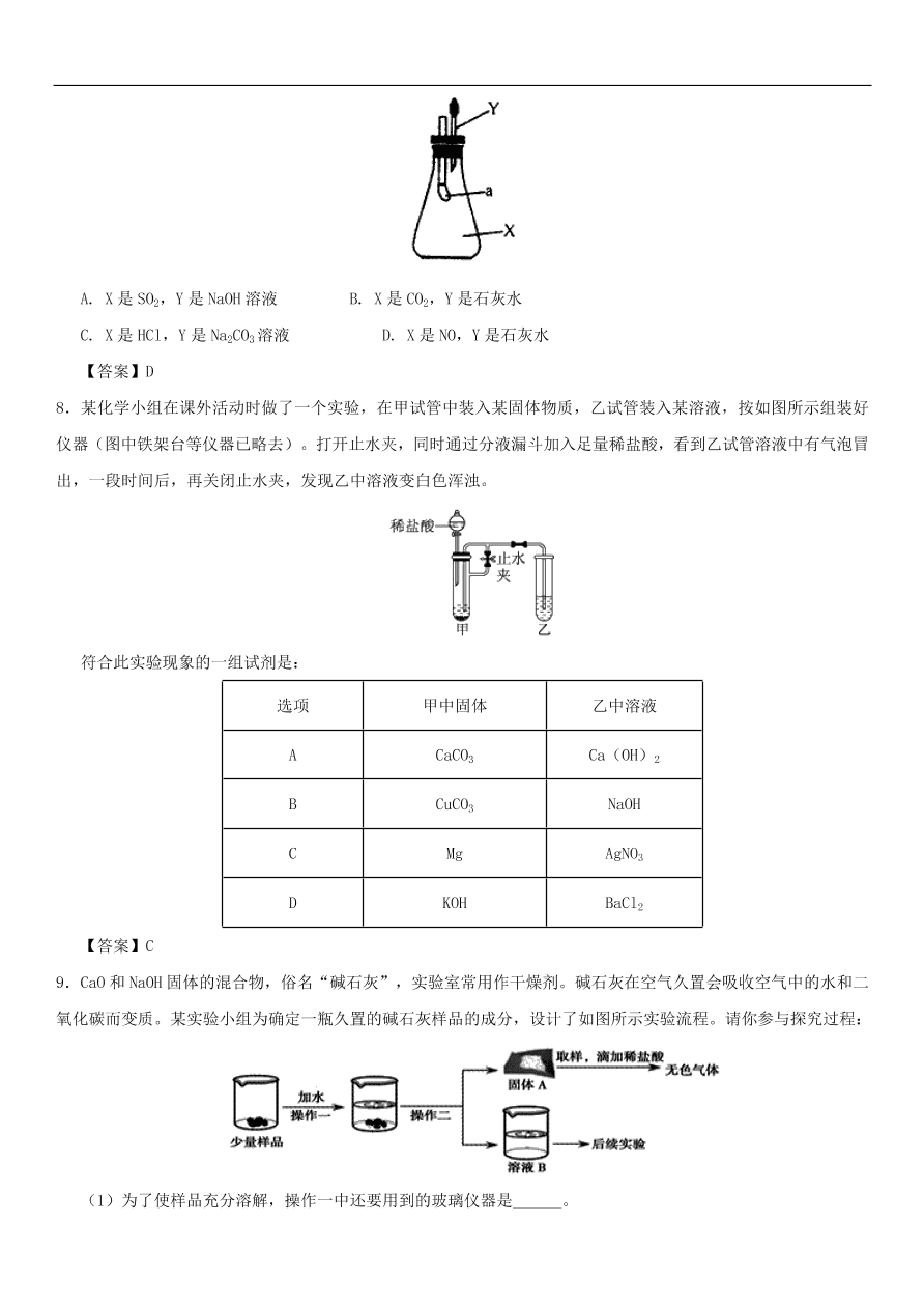 中考化学重要考点复习  常见的碱 碱的化学性质练习卷