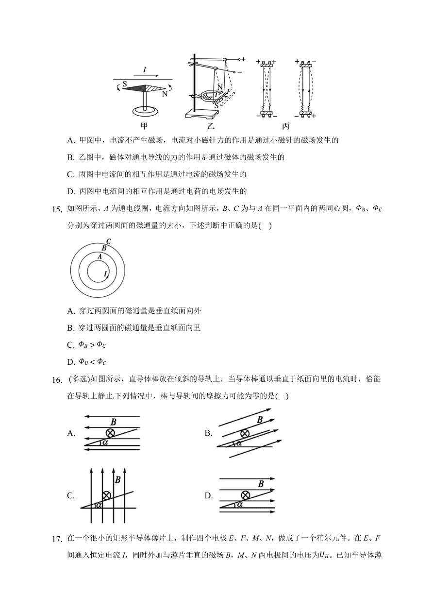 2020-2021学年高二物理单元复习测试卷第三章 磁场 （基础过关）