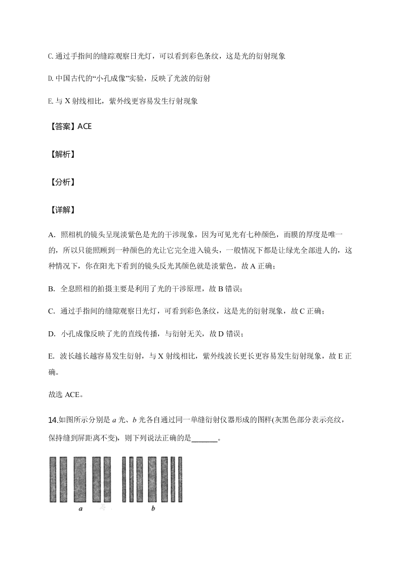 人教版高二物理暑假专练：波动光学（word版含答案）