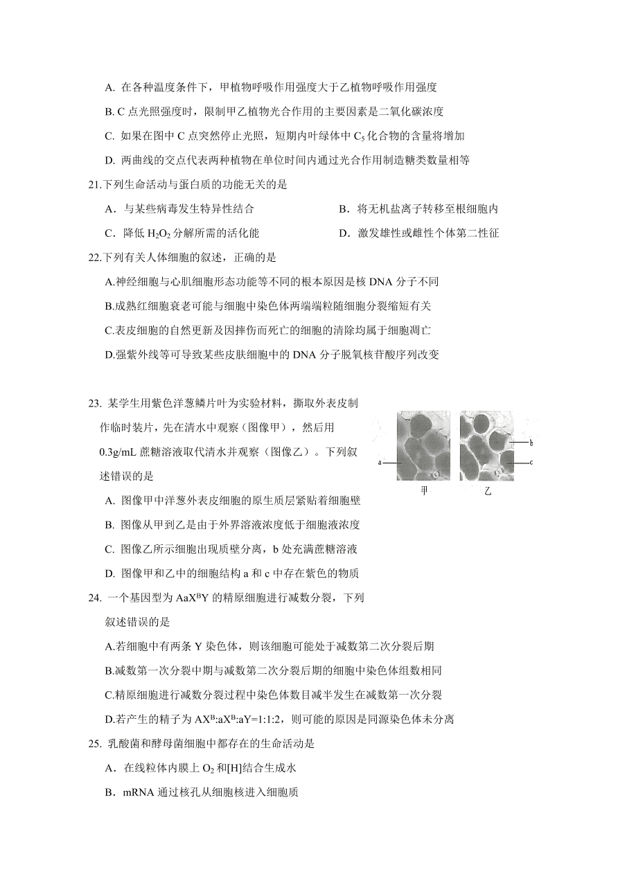 江西省南昌市第二中学2021届高三生物上学期第四次考试试题（Word版附答案）