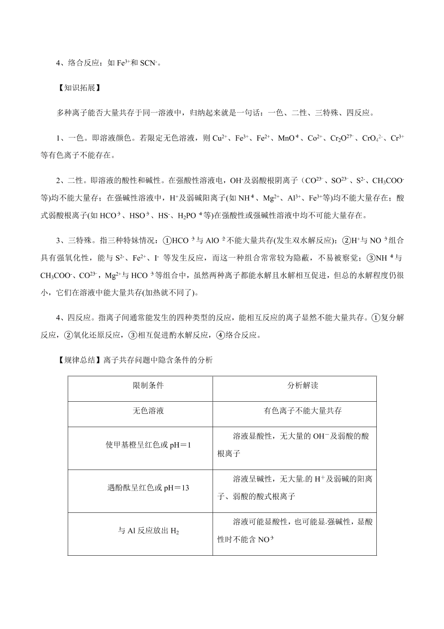 2020-2021学年高三化学一轮复习知识点第7讲 离子共存 离子的检验和推断