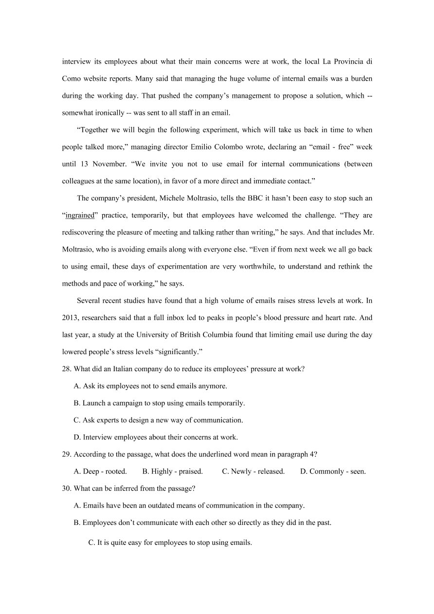 江西省南昌市第二中学2020-2021高二英语上学期期中试题（Word版附答案）