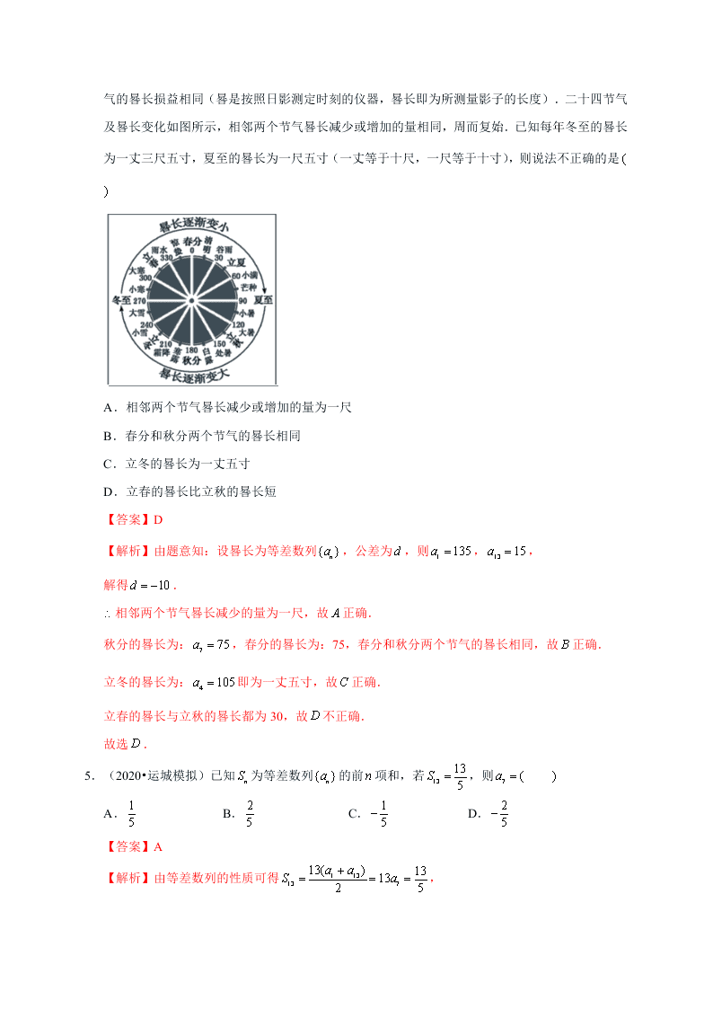 2020-2021学年高考数学（理）考点：等差数列及其前n项和