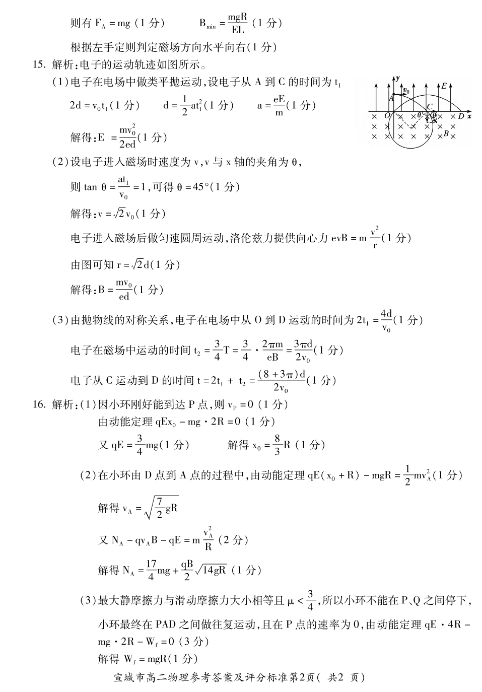 安徽省宣城市2019-2020学年度高二期末考试物理试卷（PDF 含答案）   