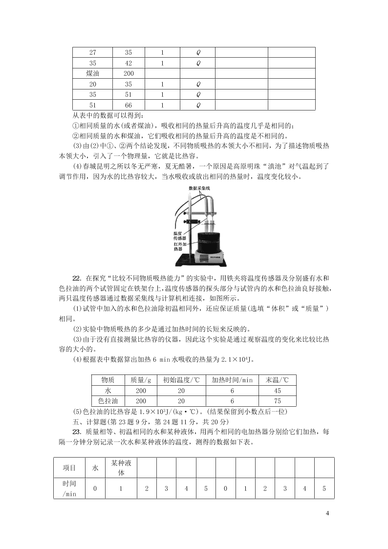 九年级物理全册第十三章内能综合测试题（附答案新人教版）