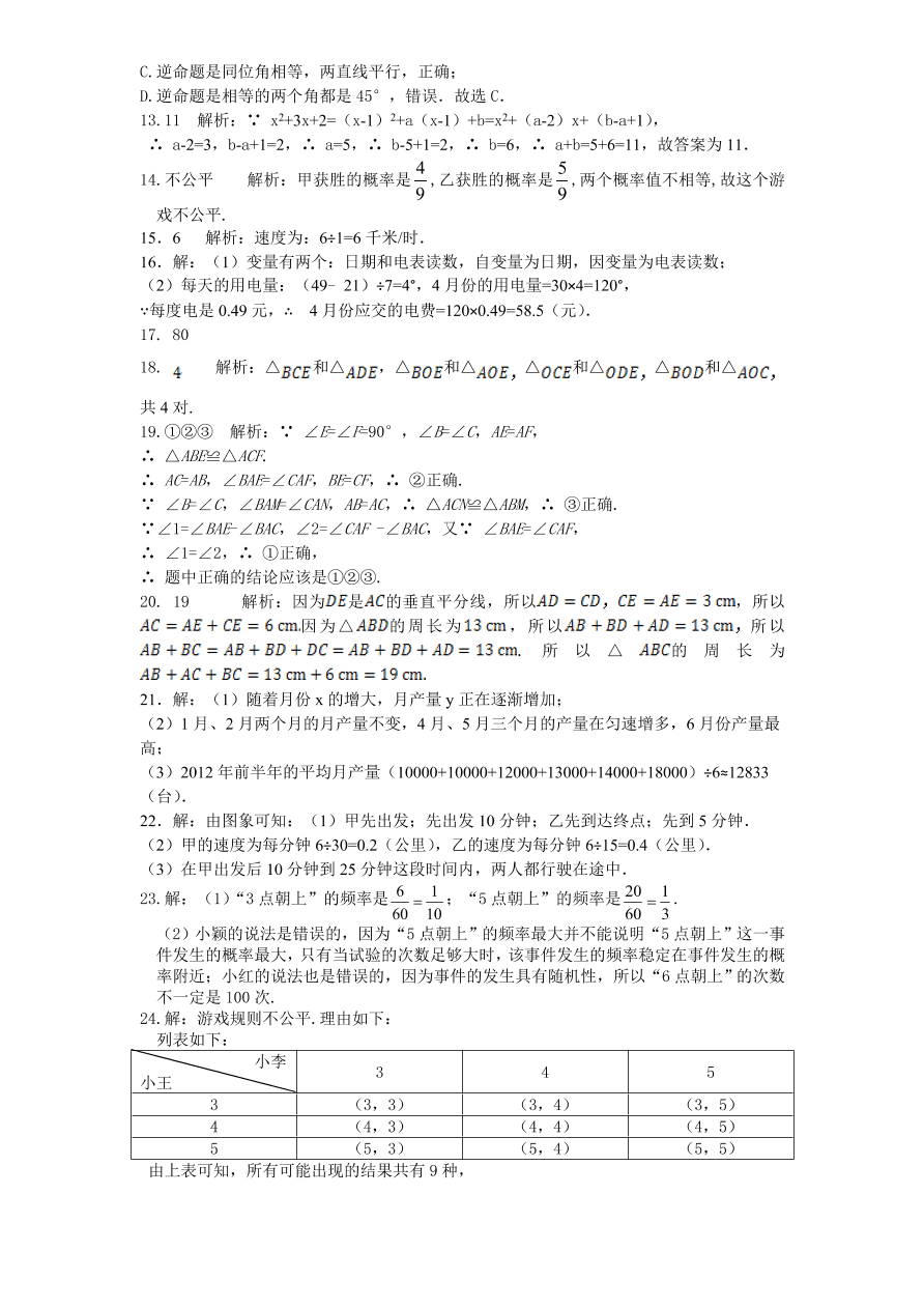 （北师大版）七年级数学下册期末模拟检测试卷及答案（1）