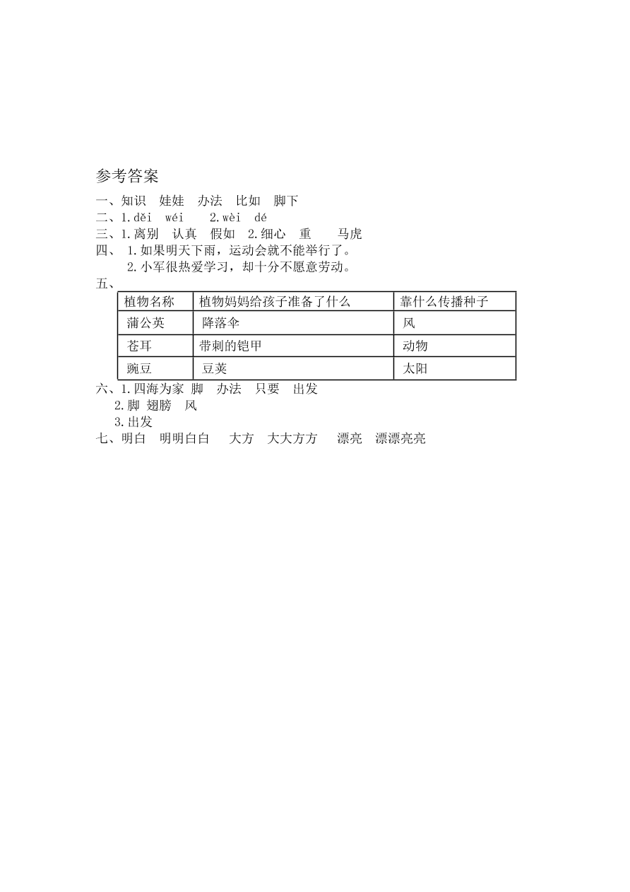 部编版二年级上册第3课植物妈妈有办法练习题及答案