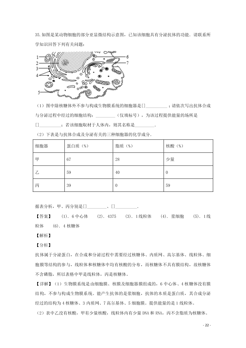 浙江省东阳中学2020高二（上）生物开学测试试题（含解析）