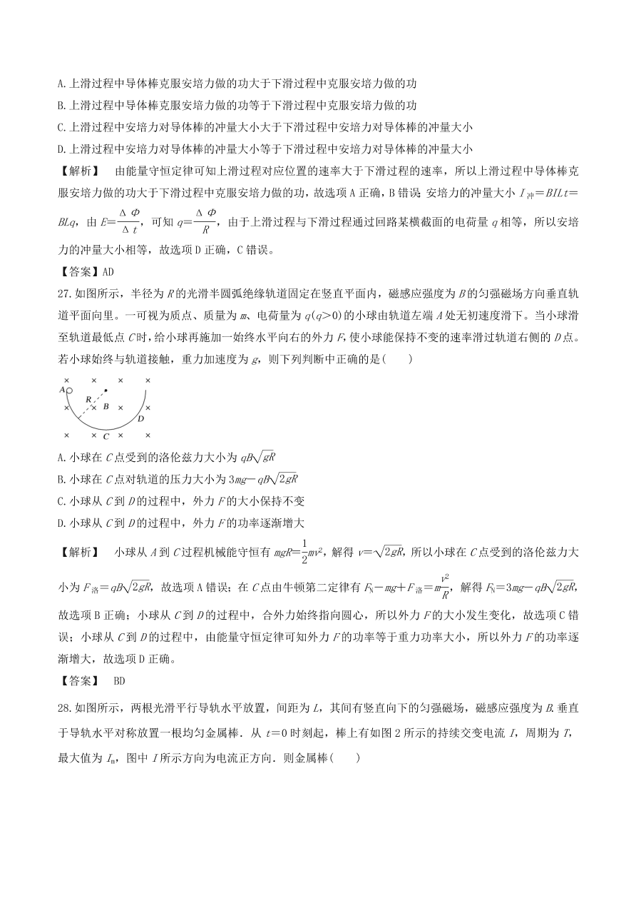 2021年高三物理选择题强化训练专题六 能量与动量观点在电磁学中的应用