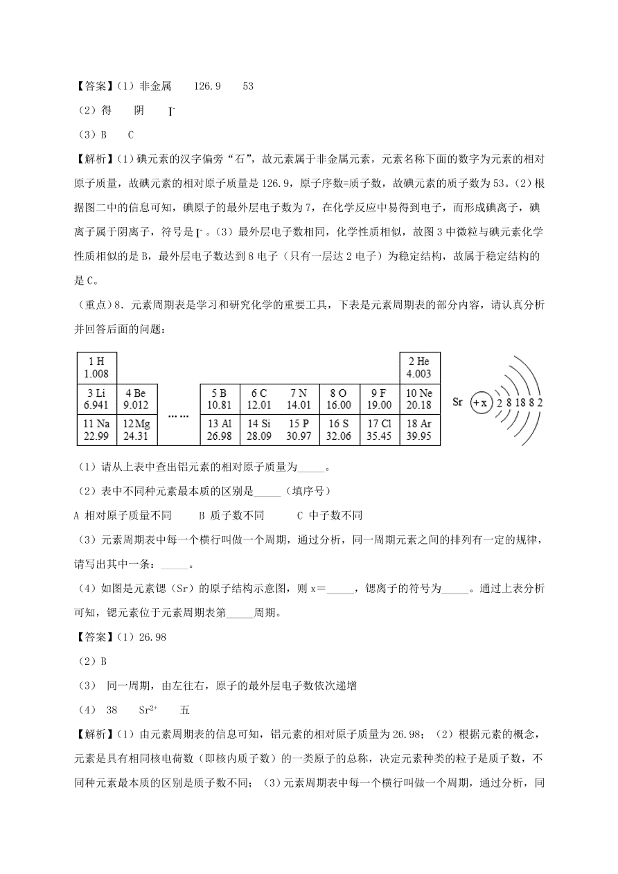 2020-2021九年级化学上学期期中必刷题02填空题