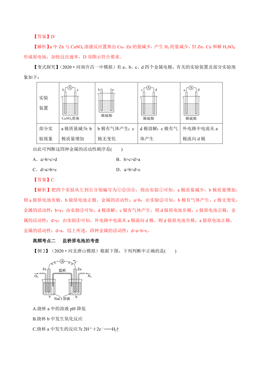 2020-2021学年高三化学一轮复习知识点第20讲 原电池 化学电源