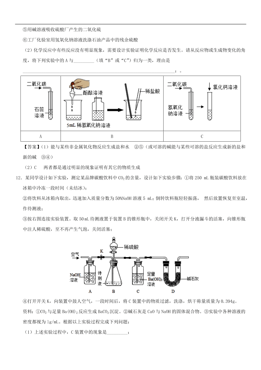 中考化学重要考点复习  常见的碱 碱的化学性质练习卷