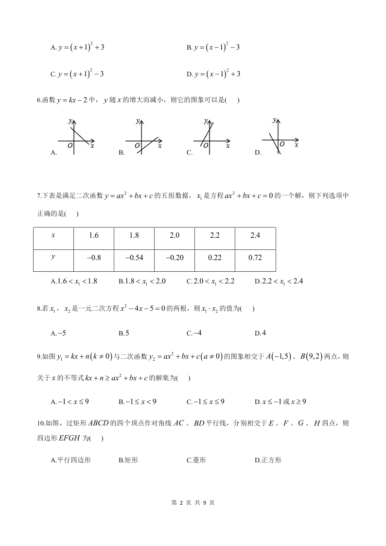 湖南省长沙市师大附中博才实验中学2019-2020学年度第二学期八年级期末考试数学试卷（ 无答案）   