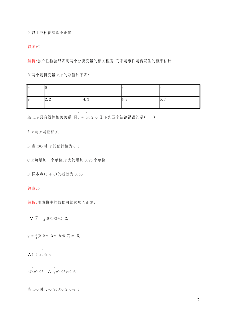 2021高考数学一轮复习考点规范练：56变量间的相关关系（含解析）