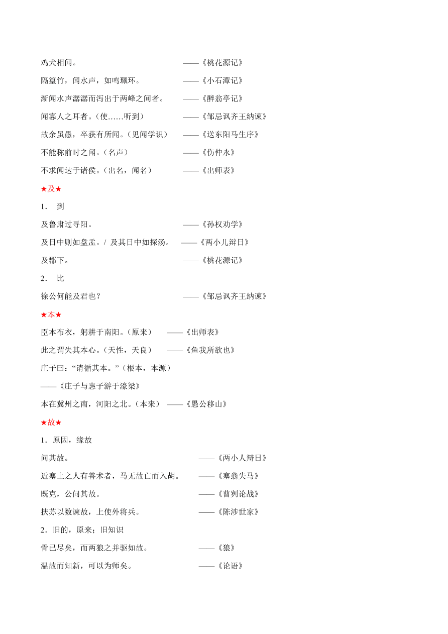 2020-2021年初三语文文言文考点及答题技巧02：实词用法及意义