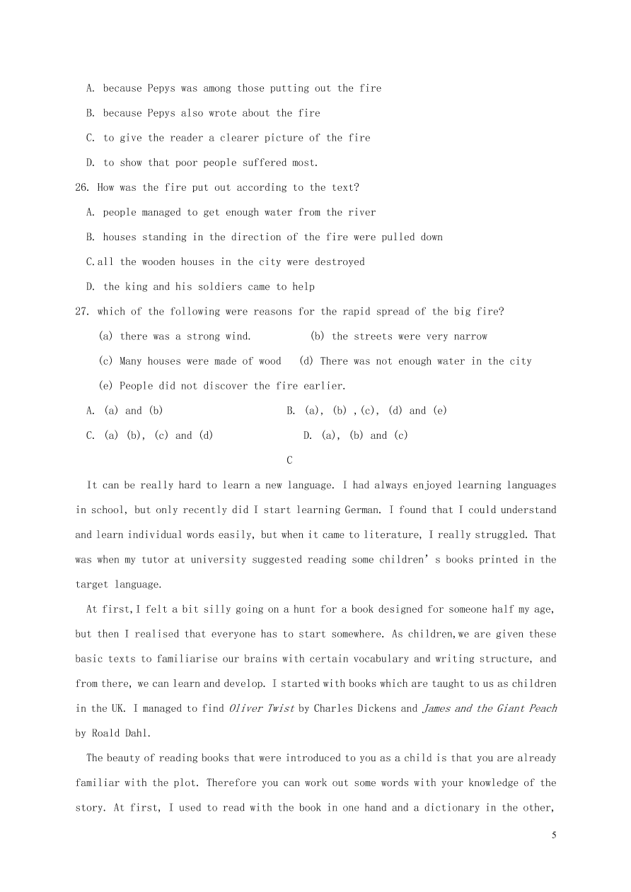 黑龙江省大庆中学2020-2021学年高二英语10月月考试题