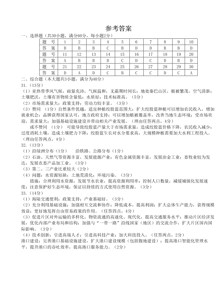 江苏省连云港市2020学年高一地理下学期期末调研考试试题（含答案）