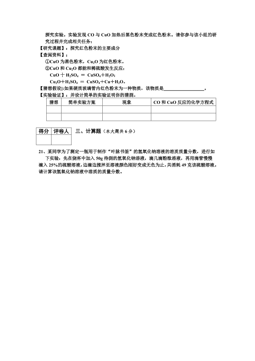 九年级化学下册第10单元——酸和碱 单元检测