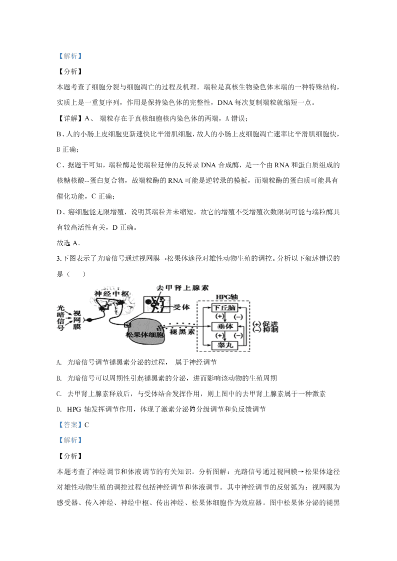 河北省石家庄市2020届高三生物下学期质量检测试题（Word版附解析）