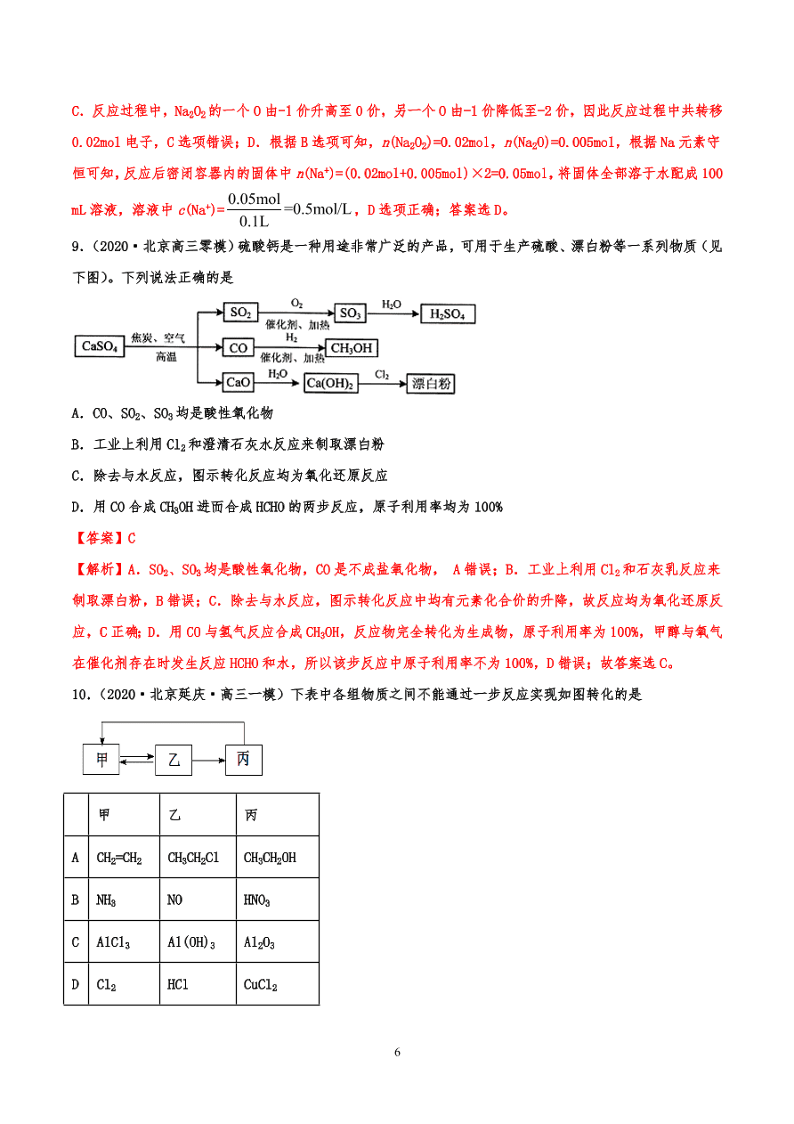 2020-2021年高考化学一轮易错点强化训练：元素化合物