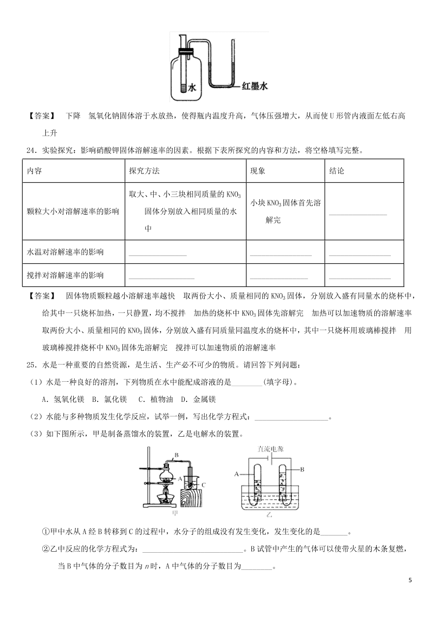 中考化学专题复习测试卷 溶液的形成