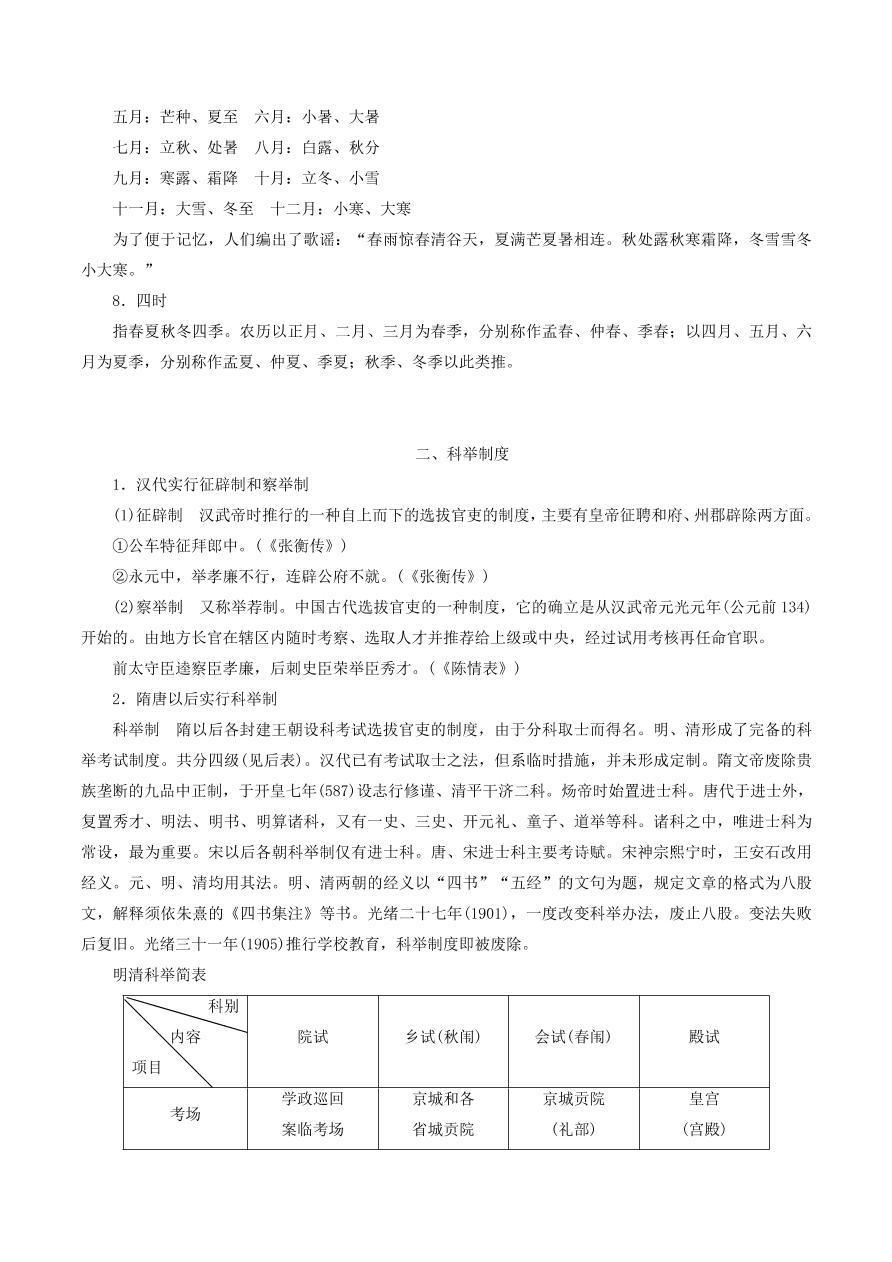 2020-2021年高考文言文解题技巧文化常识题：称谓 · 历法 · 科举