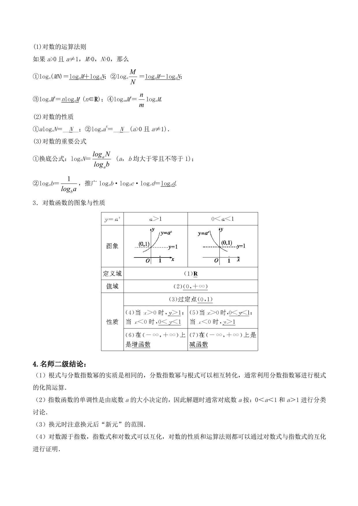 2020-2021年新高三数学一轮复习考点 指数函数与对数函数（含解析）