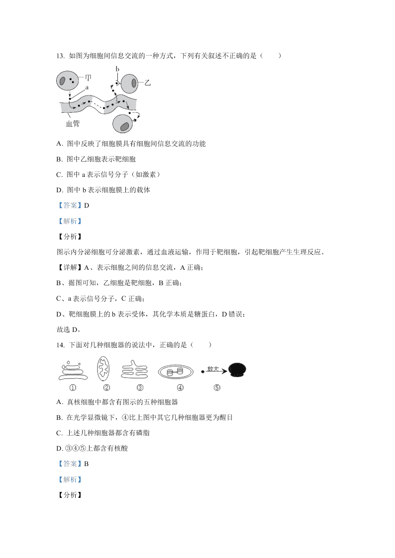 北京市海淀区首都师大附中2020-2021高二生物上学期第一次月考试题（Word版附解析）