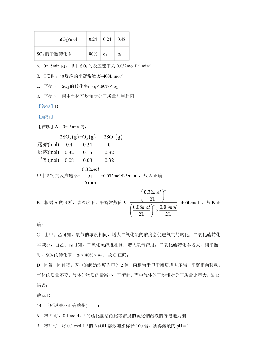 河北省邯郸市大名一中等六校2020-2021高二化学上学期期中试题（Word版附解析）