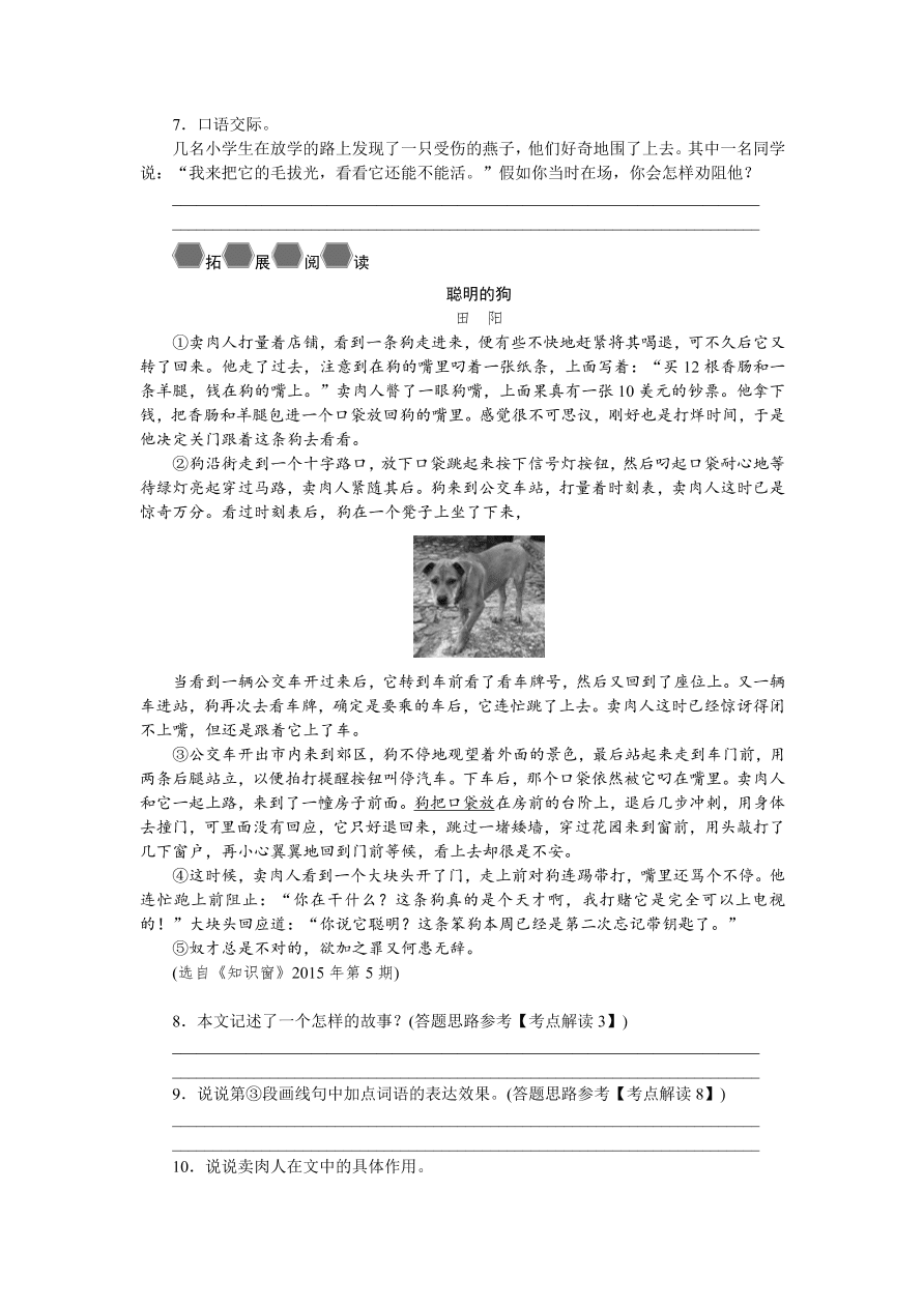 人教版七年级语文上册《动物笑谈》同步练习题