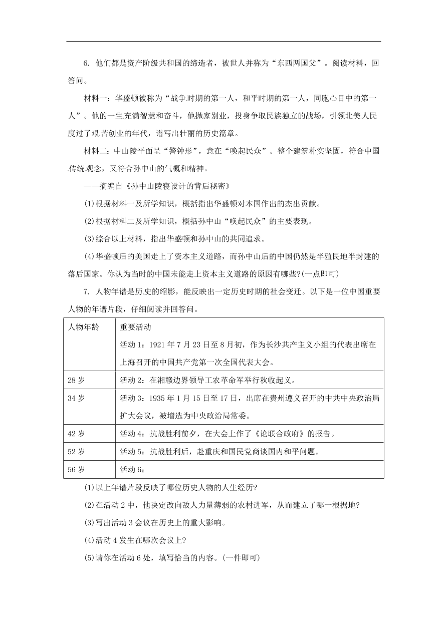 中考历史二轮复习专题专题8历史人物三专项训练 含答案