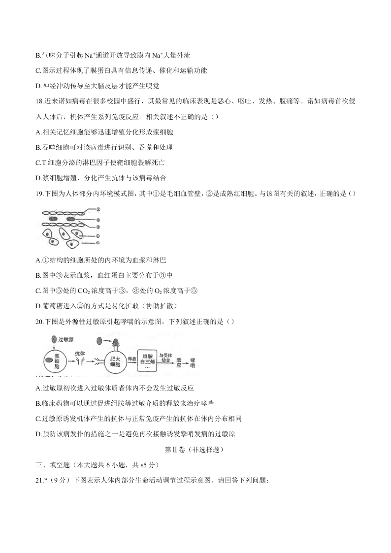 江苏省泰州中学2020-2021高二生物上学期期初检测试题（Word版附答案）